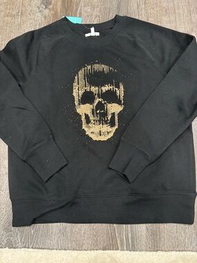 Maurice’s Black Crewneck Sweater with Gold Skull Graphic-new